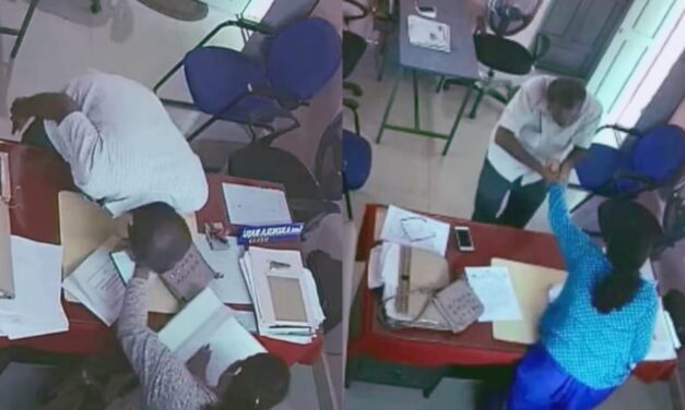 ಗ್ರಾಮ ಪಂಚಾಯತಿ ಕಚೇರಿಯಲ್ಲಿ ಪಿಡಿಒಗೆ ಕಿಸ್ ಕೊಟ್ಟ ಸದಸ್ಯ