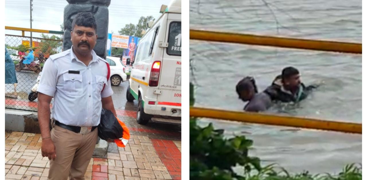 ಬೆಳಗಾವಿ : ಕೆರೆಯಲ್ಲಿ ಮುಳುಗುತ್ತಿದ್ದ ಮಹಿಳೆಯನ್ನು ರಕ್ಷಿಸಿದ ಟ್ರಾಫಿಕ್ ಪೋಲಿಸ್ – Video
