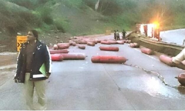 ಗ್ಯಾಸ್ ಸಿಲಿಂಡರ್ ತುಂಬಿದ್ದ ಟ್ರಕ್ ಪಲ್ಟಿ ; ಚಾಲಕ ಸಾವು