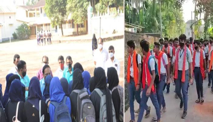 ಹಿಜಾಬ್ ನಿಷೇಧ ವಾಪಸ್ ; ವಿದ್ಯಾರ್ಥಿಗಳಿಗೆ ಕೇಸರಿ ಶಾಲು ಹಾಕುವಂತೆ ಬಿಜೆಪಿ ನಾಯಕರ ಕರೆ
