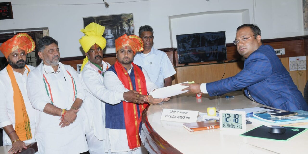 ಮೃಣಾಲ್‌ ಹೆಬ್ಬಾಳ್ಕರ್ ನಾಮಪತ್ರ ಸಲ್ಲಿಕೆ ; ಡಿಸಿಎಂ ಡಿಕೆಶಿ ಉಪಸ್ಥಿತಿ