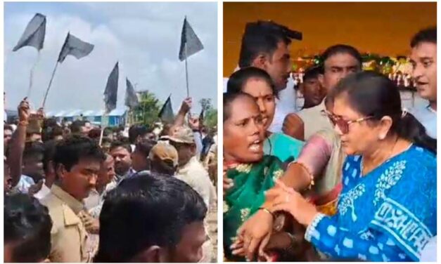 ಸ್ವ ಕ್ಷೇತ್ರದಲ್ಲೇ ಶಶಿಕಲಾ‌ ಜೊಲ್ಲೆಗೆ ಕಪ್ಪು ಬಾವುಟ ಪ್ರದರ್ಶನ ; ಪೂಜೆ ಮಾಡಿದ್ದ ಅಡಿಗಲ್ಲು ಒಡೆದು ಆಕ್ರೋಶ