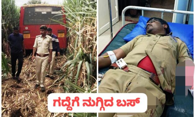 ಬೈಲಹೊಂಗಲ : ರಸ್ತೆ ಬಿಟ್ಟು ಕಬ್ಬಿನ ಗದ್ದೆಗೆ ನುಗ್ಗಿದ ಬಸ್ ; ತಪ್ಪಿದ ಅನಾಹುತ