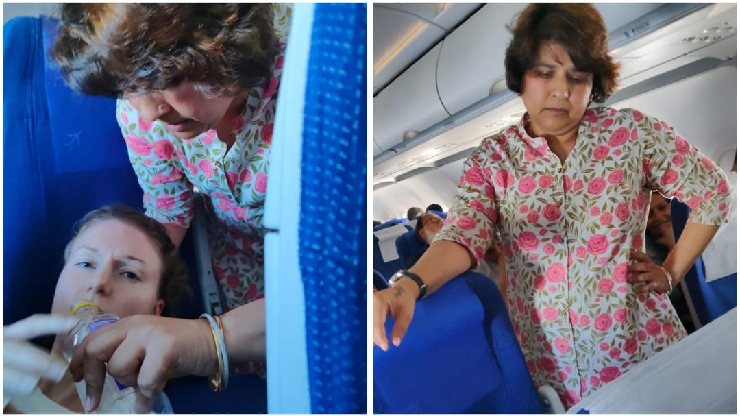 ವಿಮಾನದಲ್ಲಿ ಮಹಿಳೆ ಪ್ರಾಣ ಉಳಿಸಿದ ಮಾಜಿ ಶಾಸಕಿ