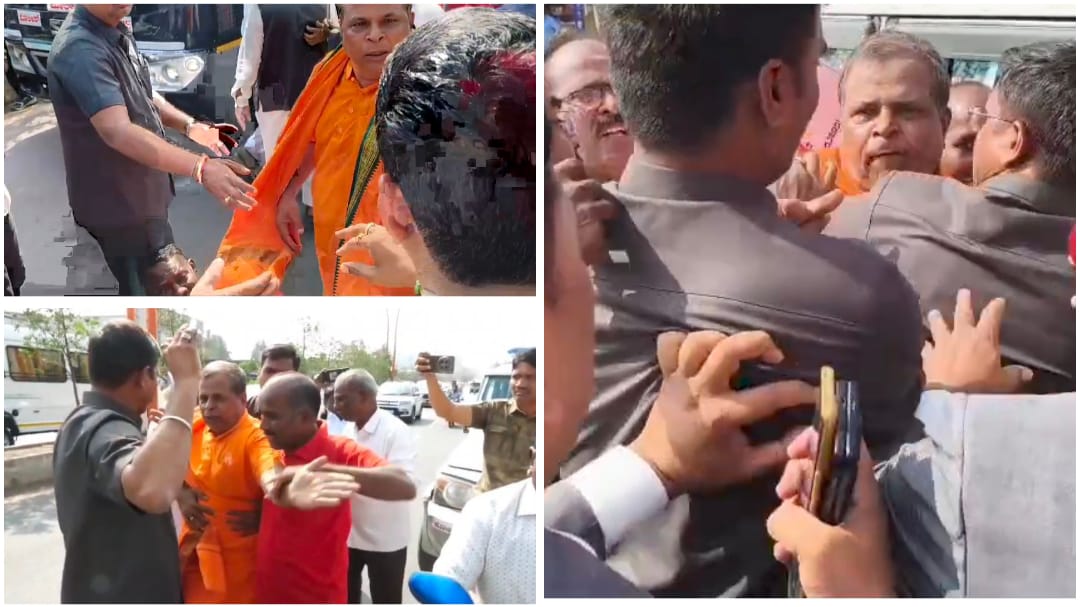 ಪ್ರತಿಭಟನೆ ವೇಳೆ ಪಿಎಸ್ಐ ಕಪಾಳಕ್ಕೆ ಹೊಡೆದ ಸ್ವಾಮೀಜಿ – Video